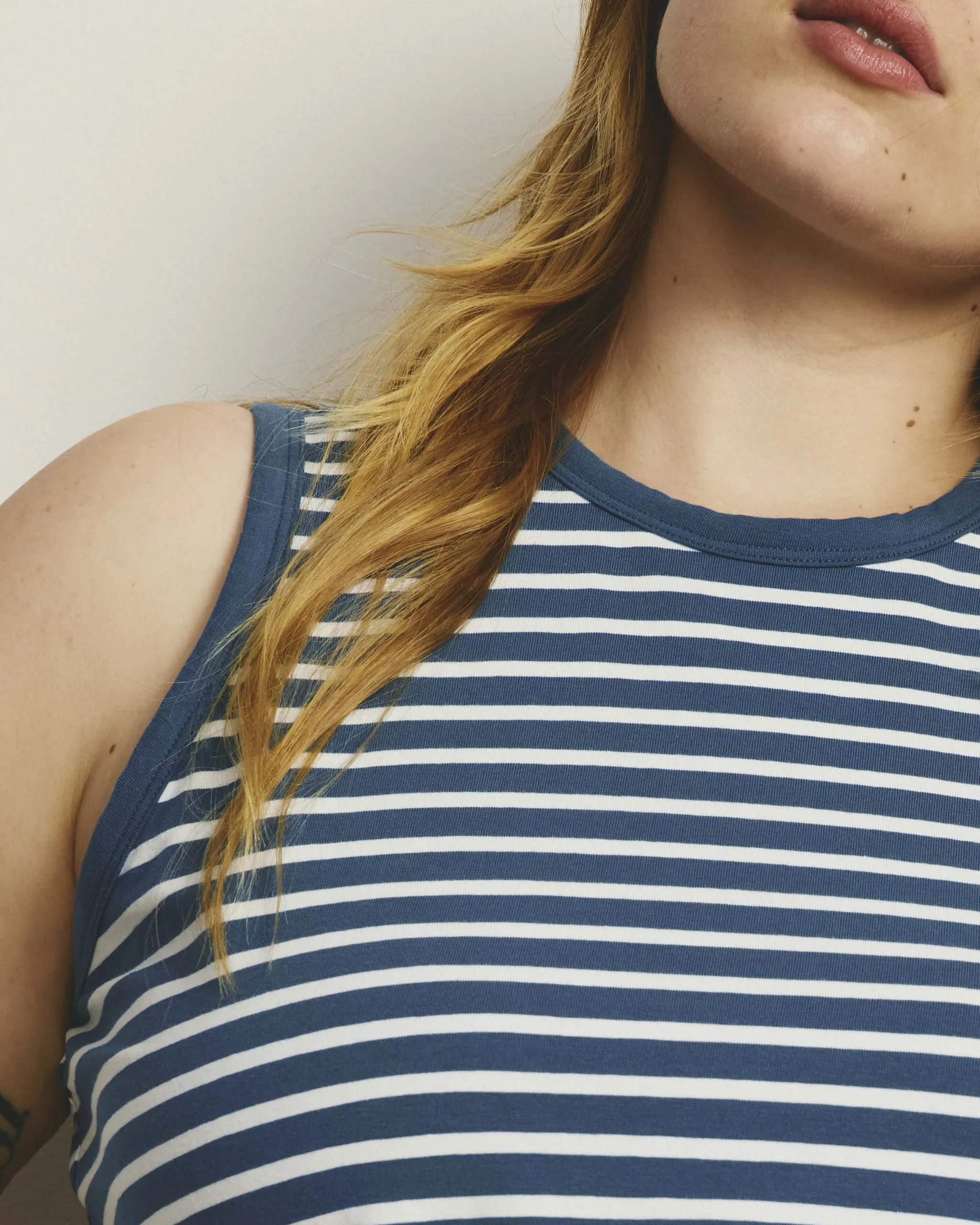 Cai High Neck Tank Ink Blue/White Stripe