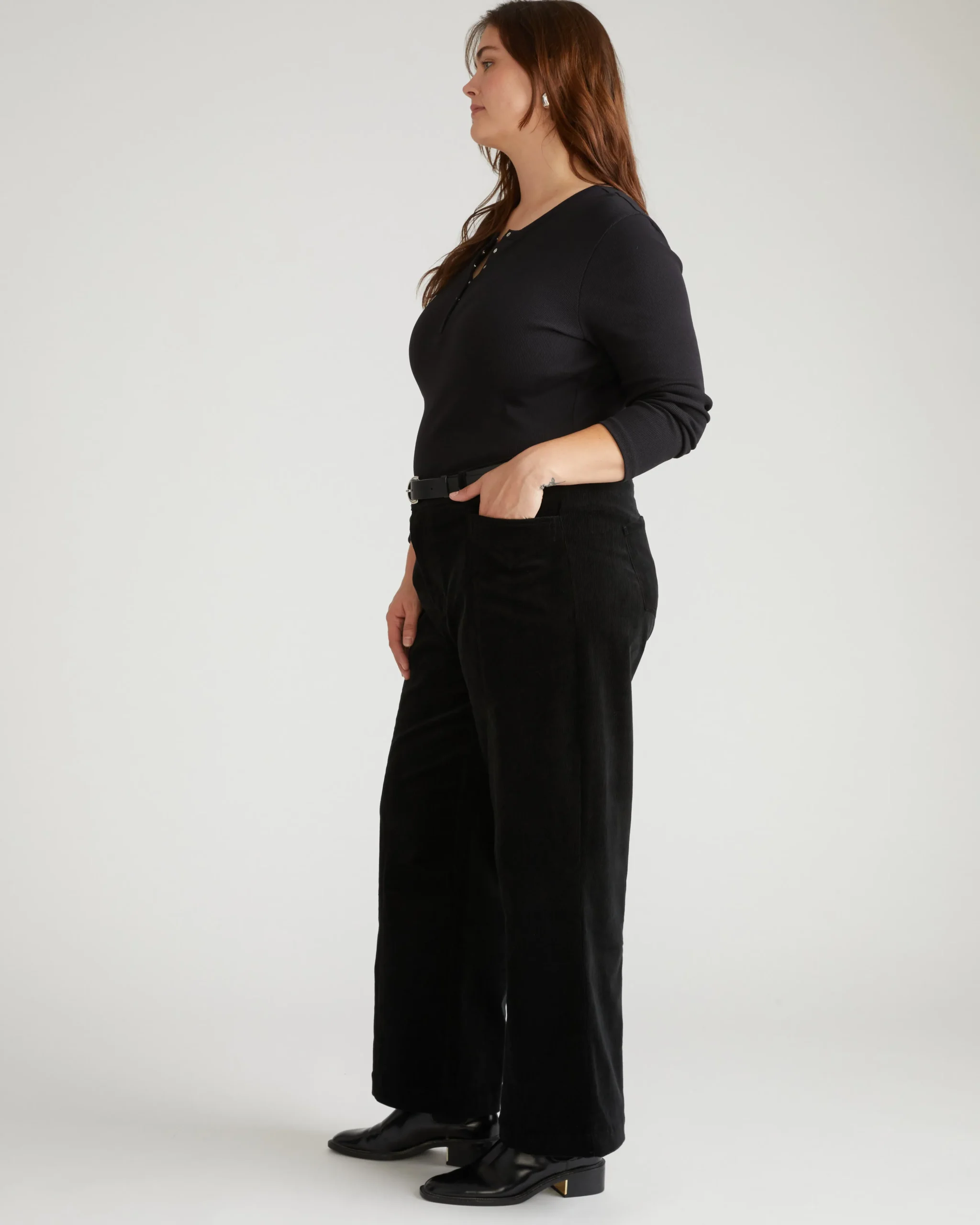 Camila Wide Leg Corduroy Pants Black