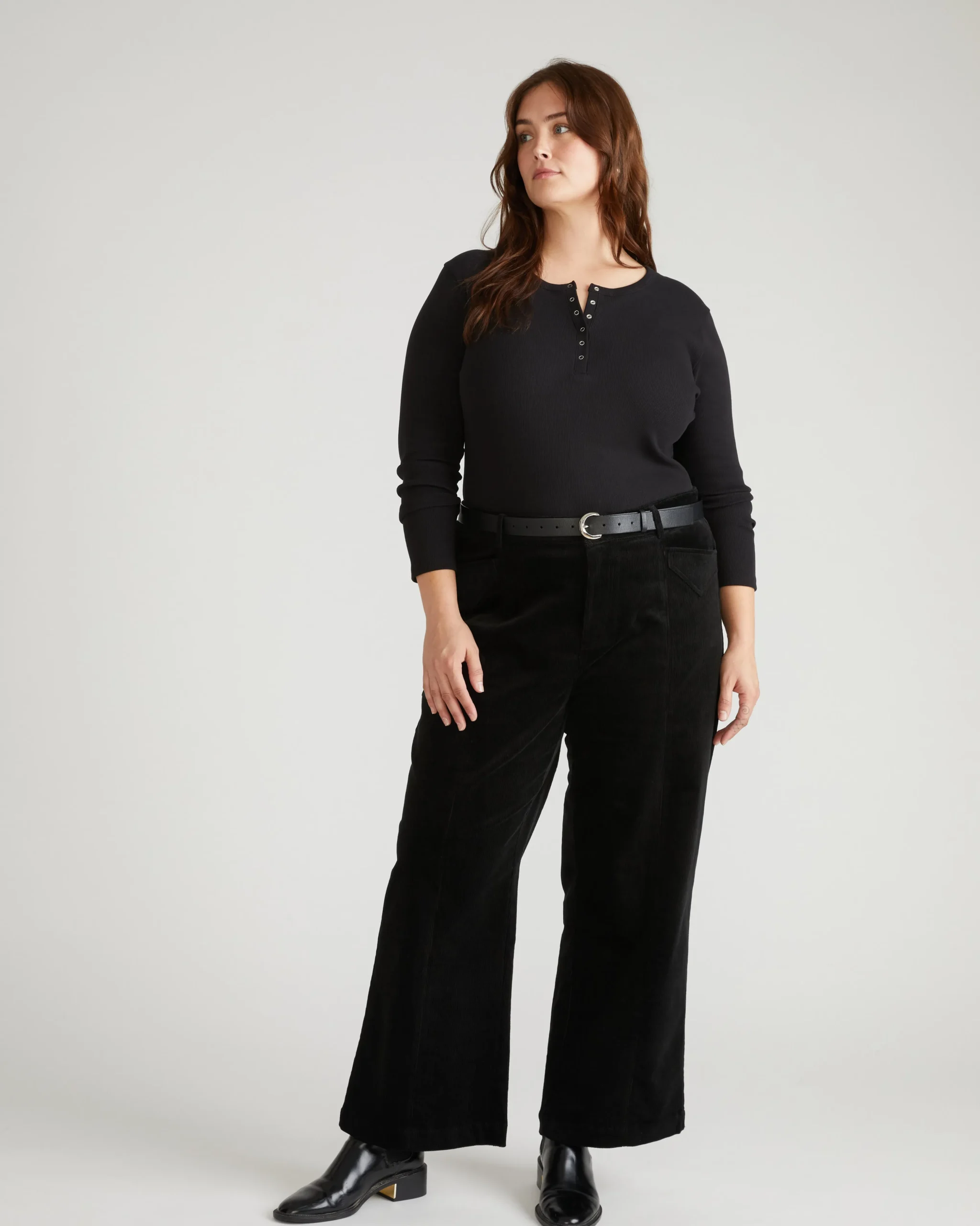 Camila Wide Leg Corduroy Pants Black