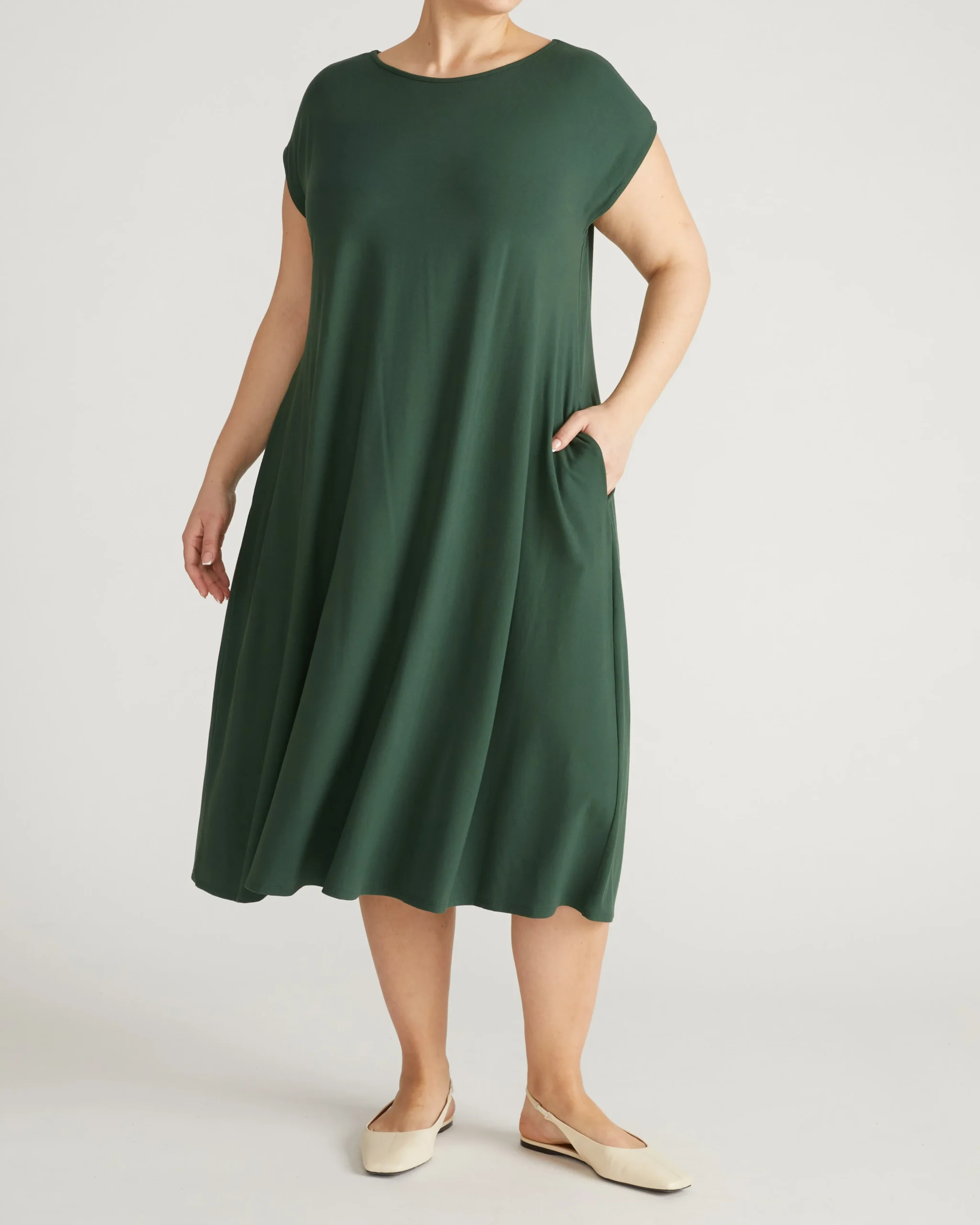 Capri Divine Jersey Flared Dress Conifer