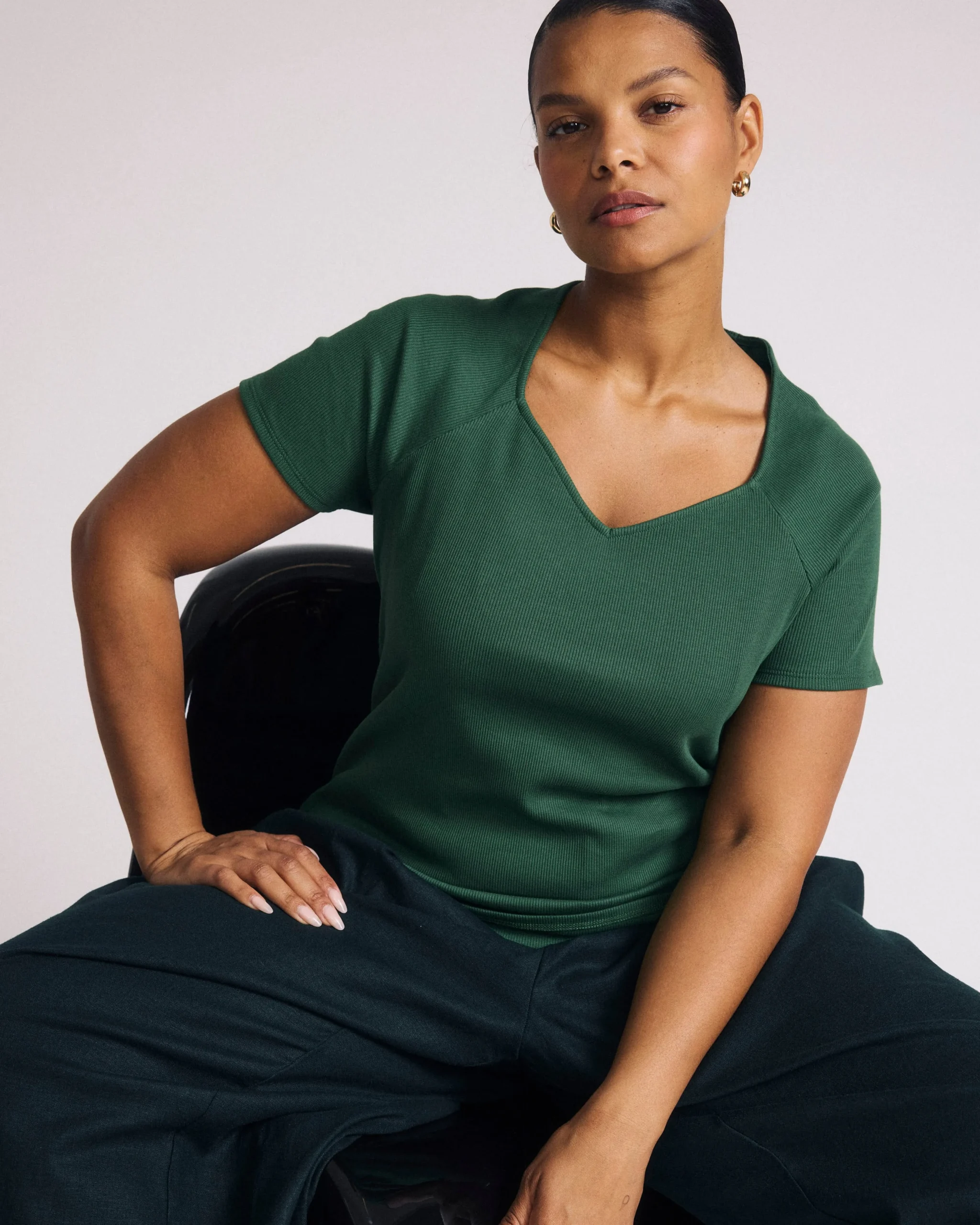 Carey Ribbed Sweetheart Tee Green Park