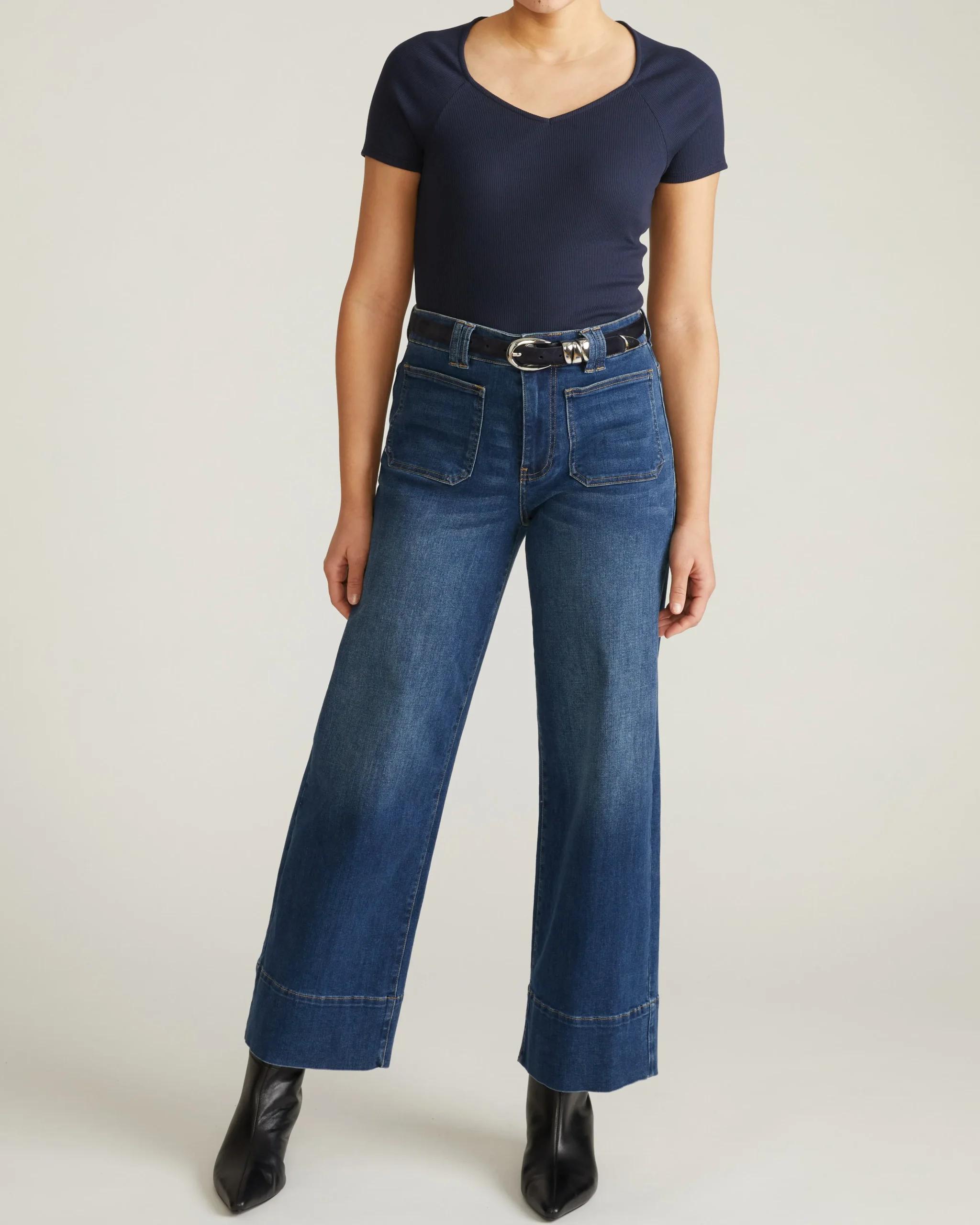 Carey Ribbed Sweetheart Tee Navy