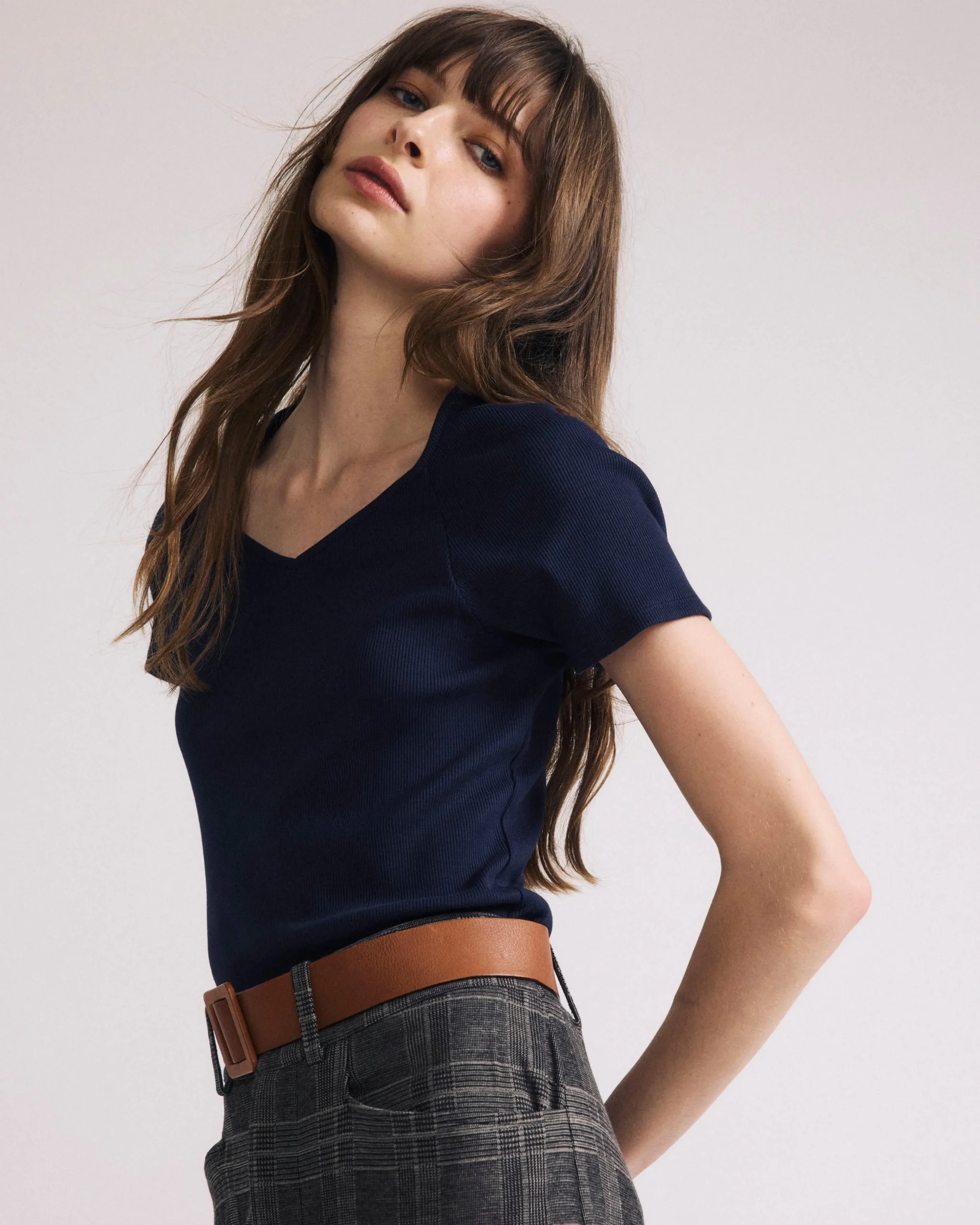 Carey Ribbed Sweetheart Tee Navy