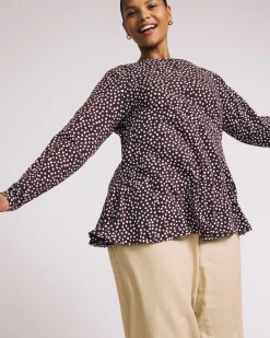 Cassandra Divine Jersey Top Brown/White Dot Print