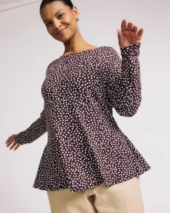 Cassandra Divine Jersey Top Brown/White Dot Print