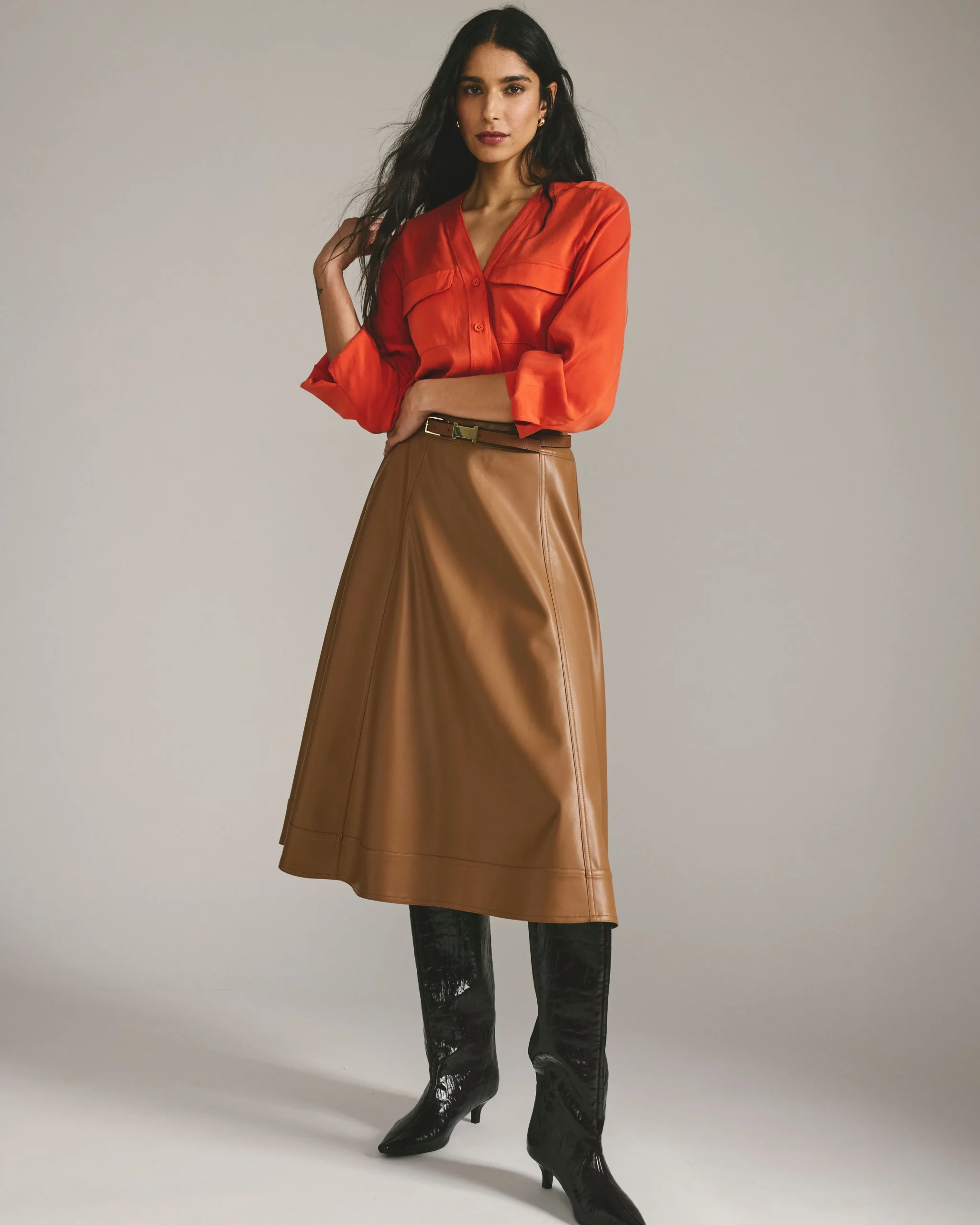 Charlotte Faux Leather Skirt Classic Camel