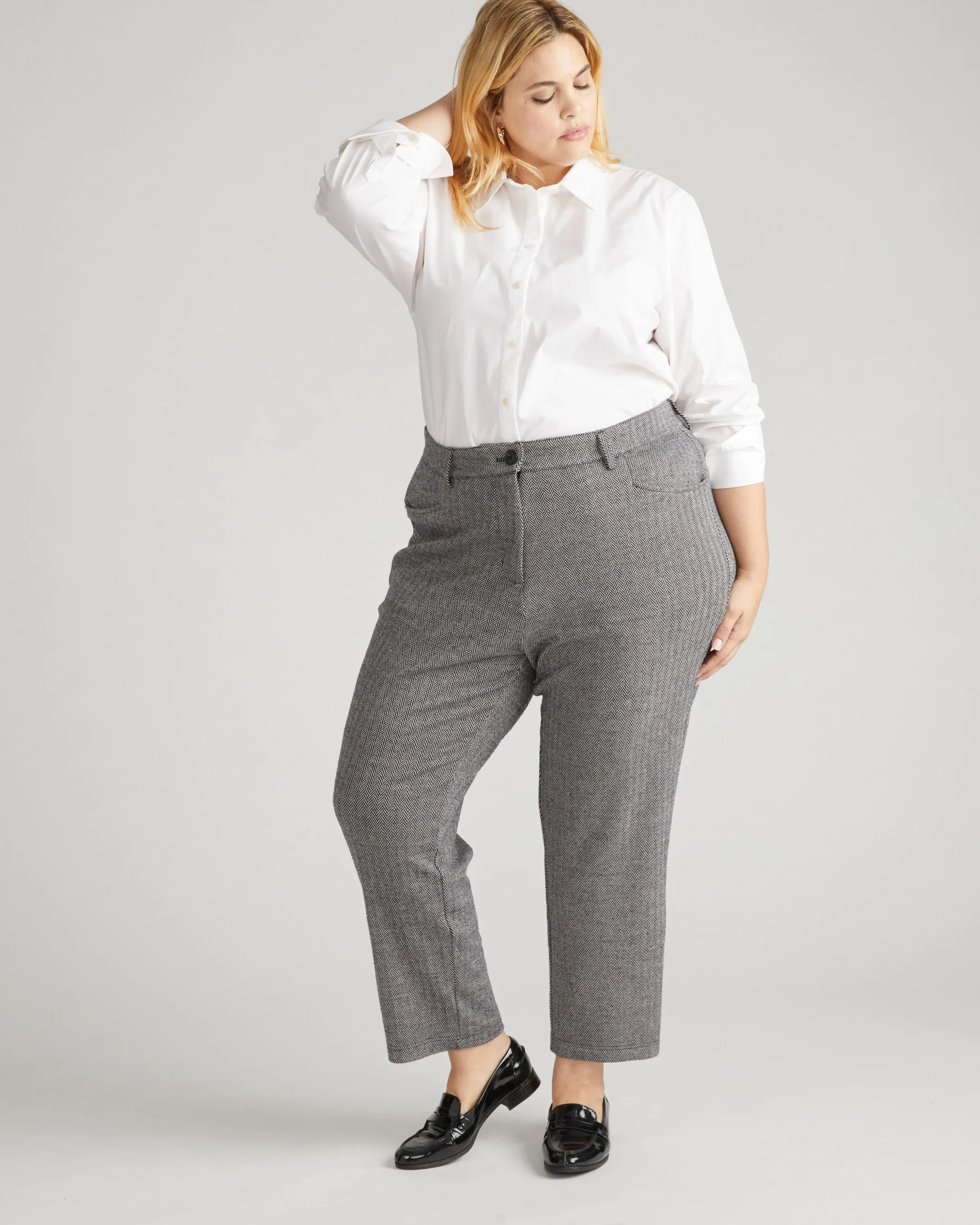 Cigarette Ponte Pants Herringbone Tweed