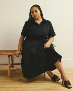 City Poplin Shirtdress Black