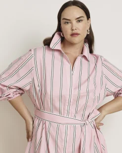 Claire Stretch Poplin Shirtdress Pink Horizon Stripe