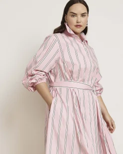 Claire Stretch Poplin Shirtdress Pink Horizon Stripe