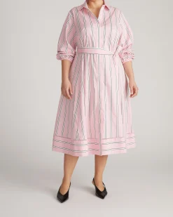 Claire Stretch Poplin Shirtdress Pink Horizon Stripe