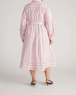 Claire Stretch Poplin Shirtdress Pink Horizon Stripe