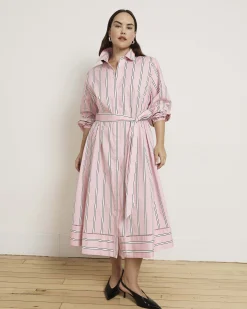Claire Stretch Poplin Shirtdress Pink Horizon Stripe