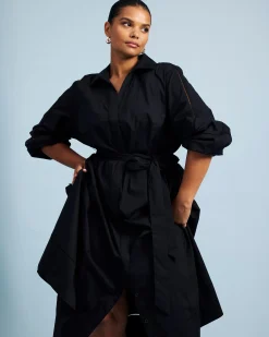 Claire Stretch Poplin Shirtdress Black