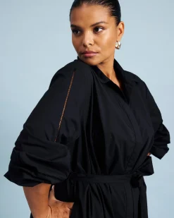 Claire Stretch Poplin Shirtdress Black