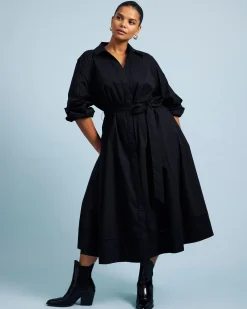 Claire Stretch Poplin Shirtdress Black