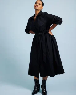 Claire Stretch Poplin Shirtdress Black