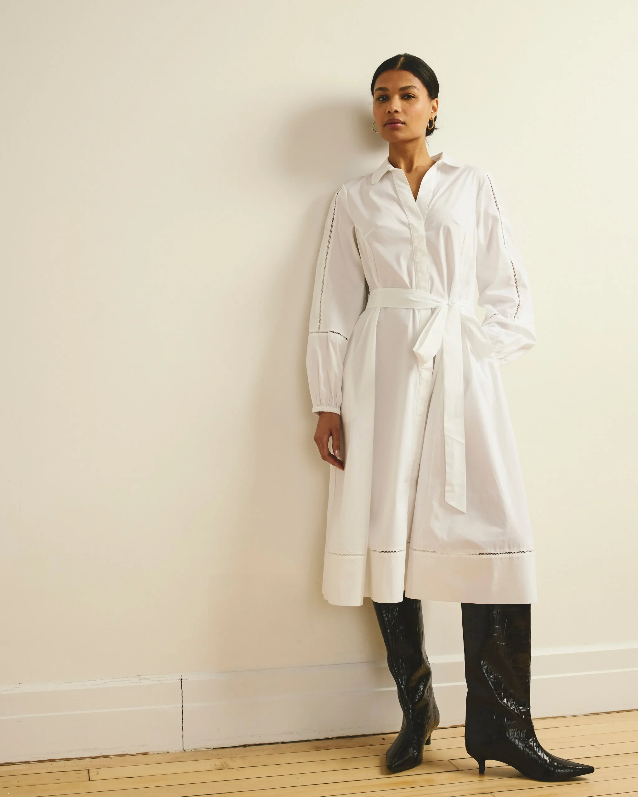 Claire Stretch Poplin Shirtdress White