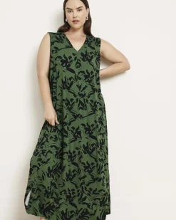 Claremont Liquid Jersey Sheath Dress Green Sgraffito Print