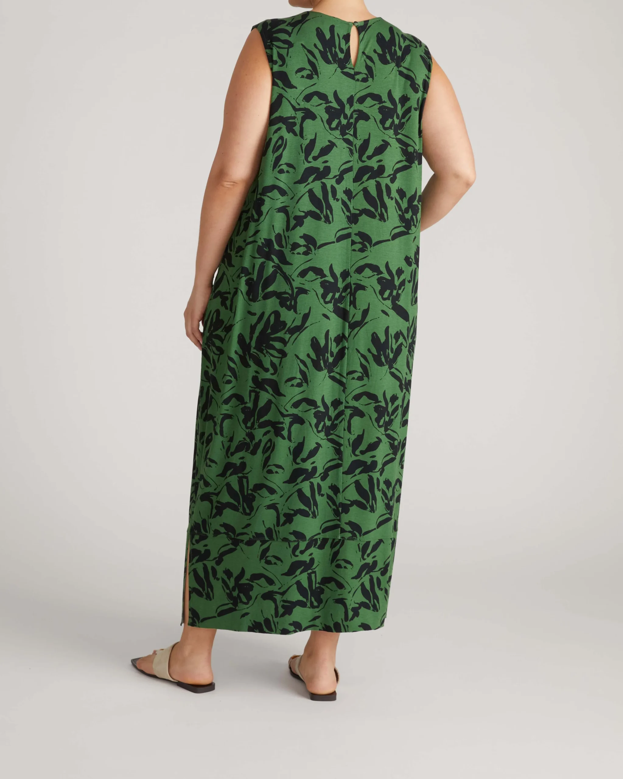 Claremont Liquid Jersey Sheath Dress Green Sgraffito Print