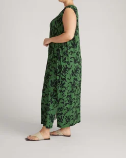 Claremont Liquid Jersey Sheath Dress Green Sgraffito Print