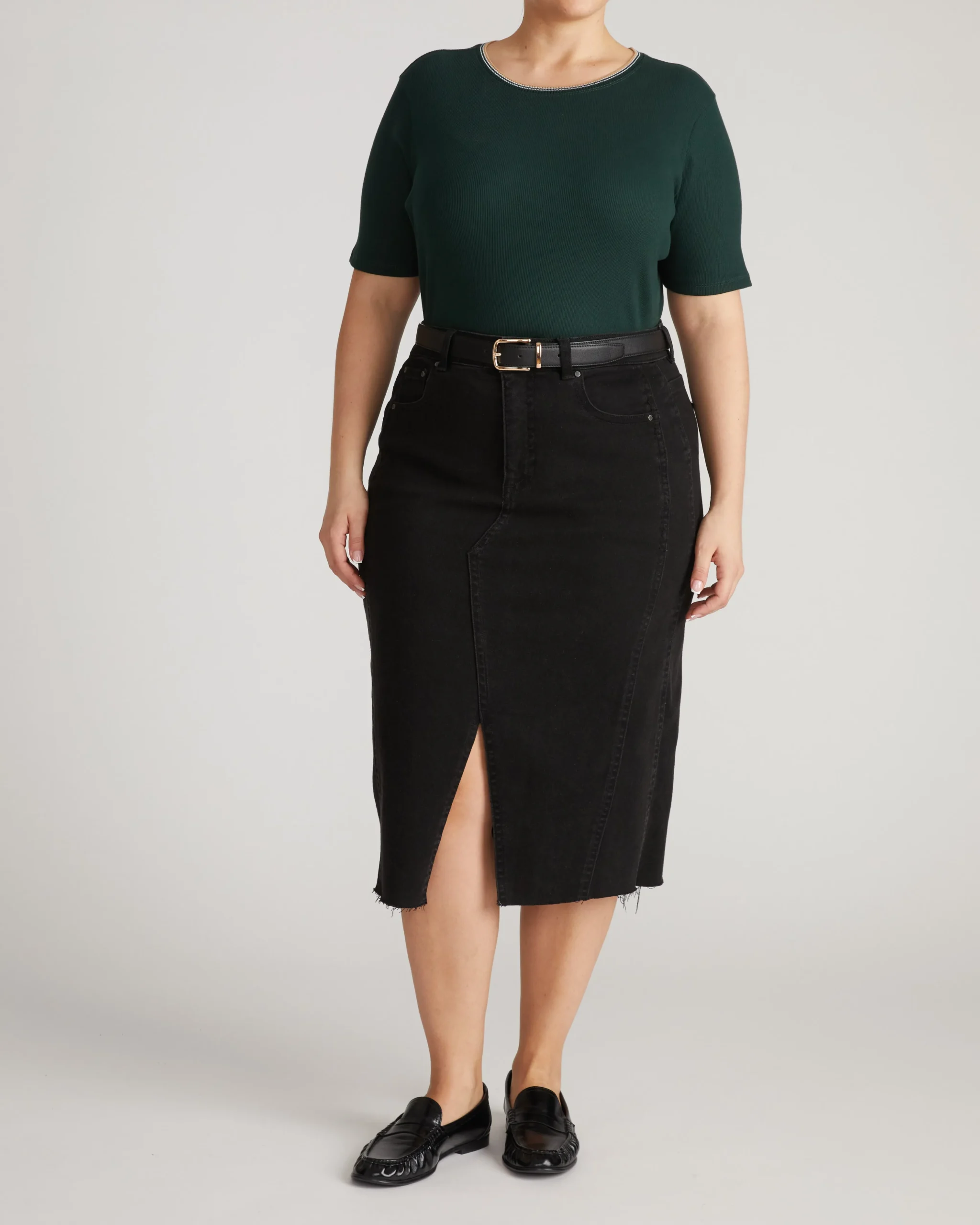 Classic Ribbed Tee Forest Green/Striped Trim
