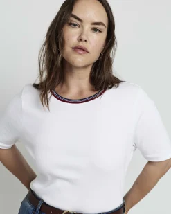 Classic Ribbed Tee White/Striped Trim