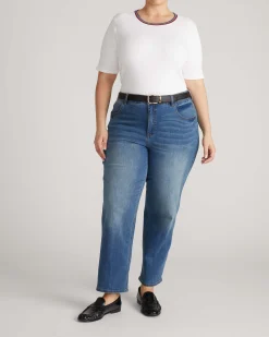 Classic Ribbed Tee White/Striped Trim