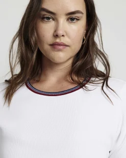Classic Ribbed Tee White/Striped Trim