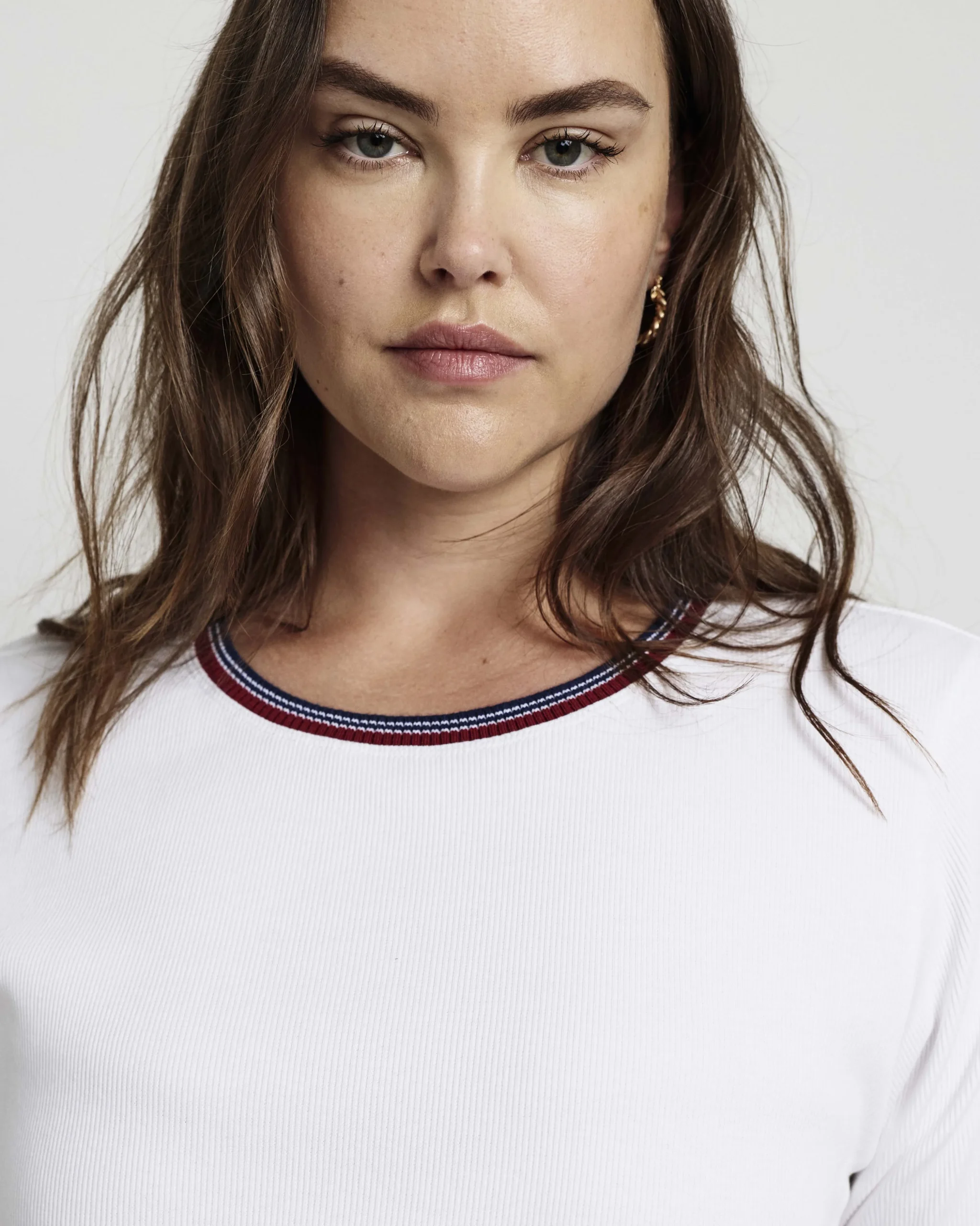 Classic Ribbed Tee White/Striped Trim