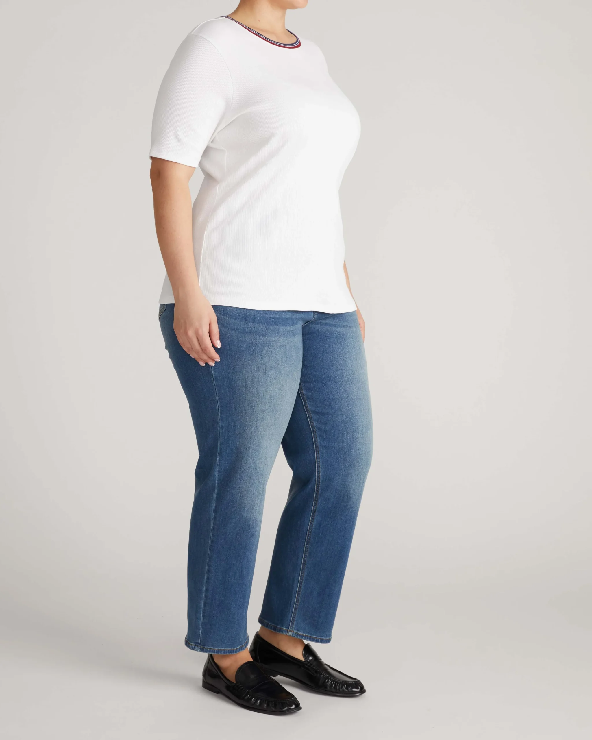 Classic Ribbed Tee White/Striped Trim