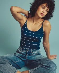 Cloud Rib Camisole Teal/White Microstripe