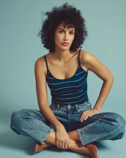 Cloud Rib Camisole Teal/White Microstripe