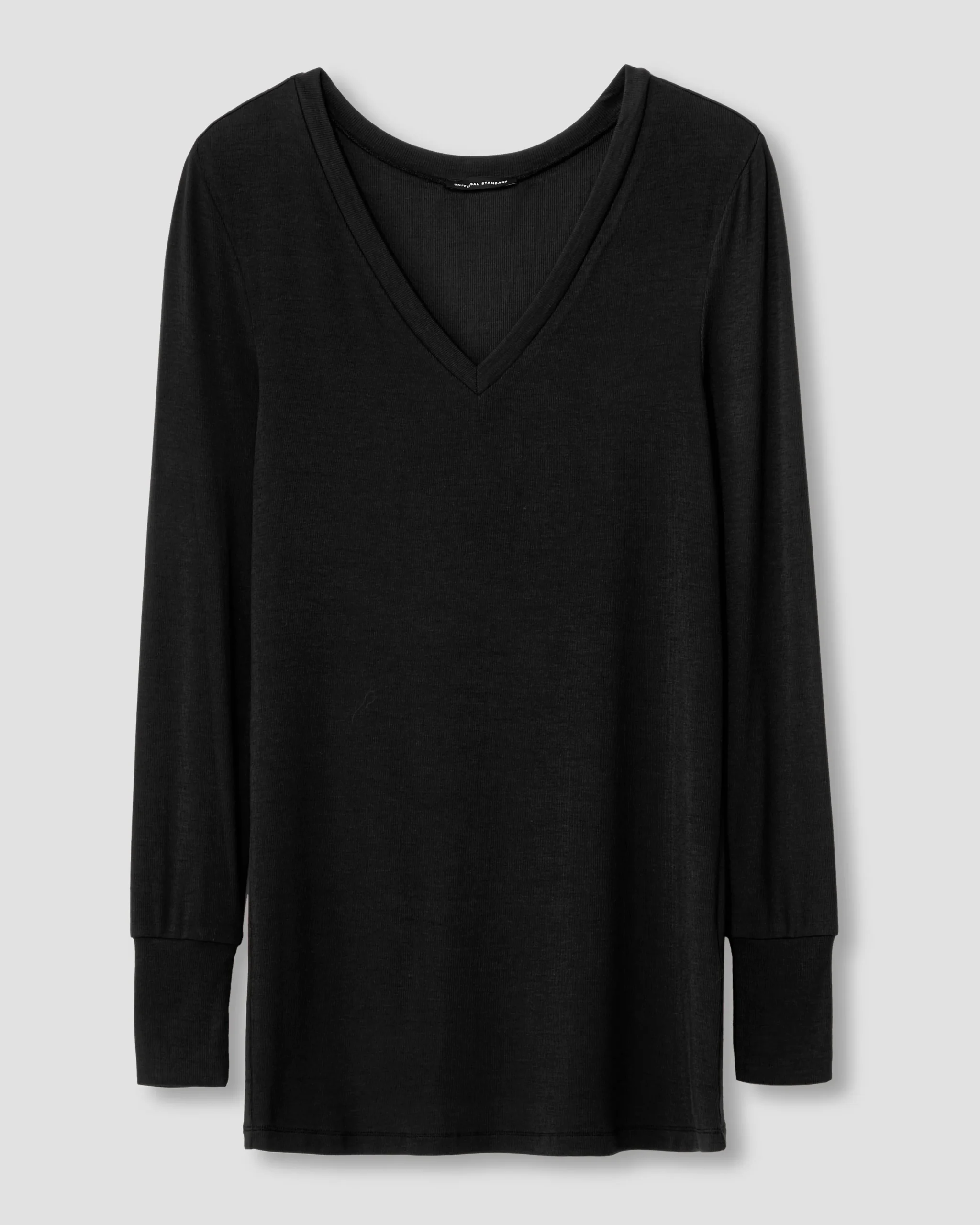Cloud Rib Long Sleeve V-Neck Tee Black