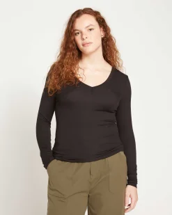 Cloud Rib Long Sleeve V-Neck Tee Black