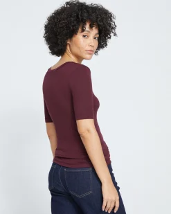 Cloud Rib Short Sleeve Crew Neck Tee Black Cherry