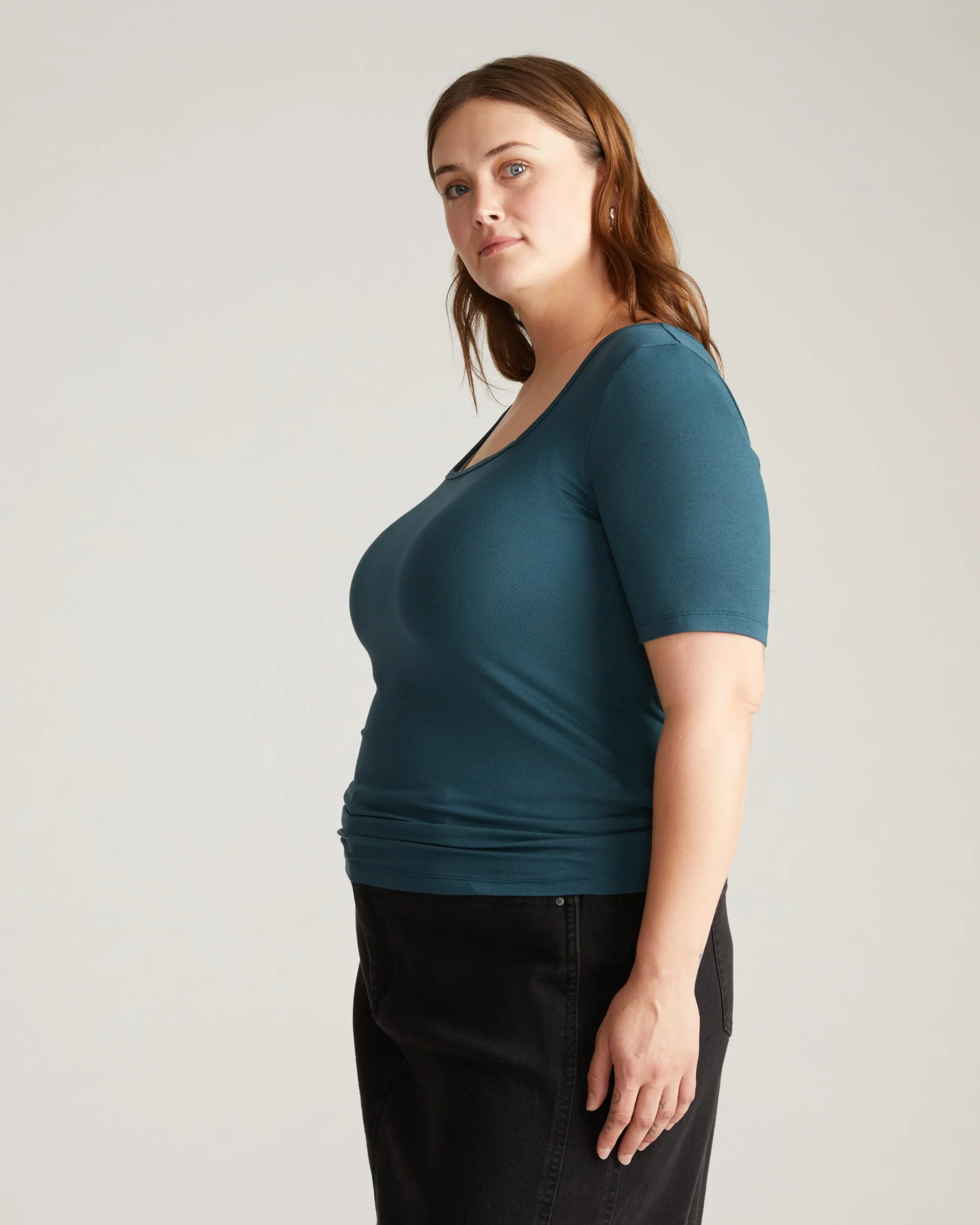 Cloud Rib Short Sleeve Square Neck Tee Deep Sea