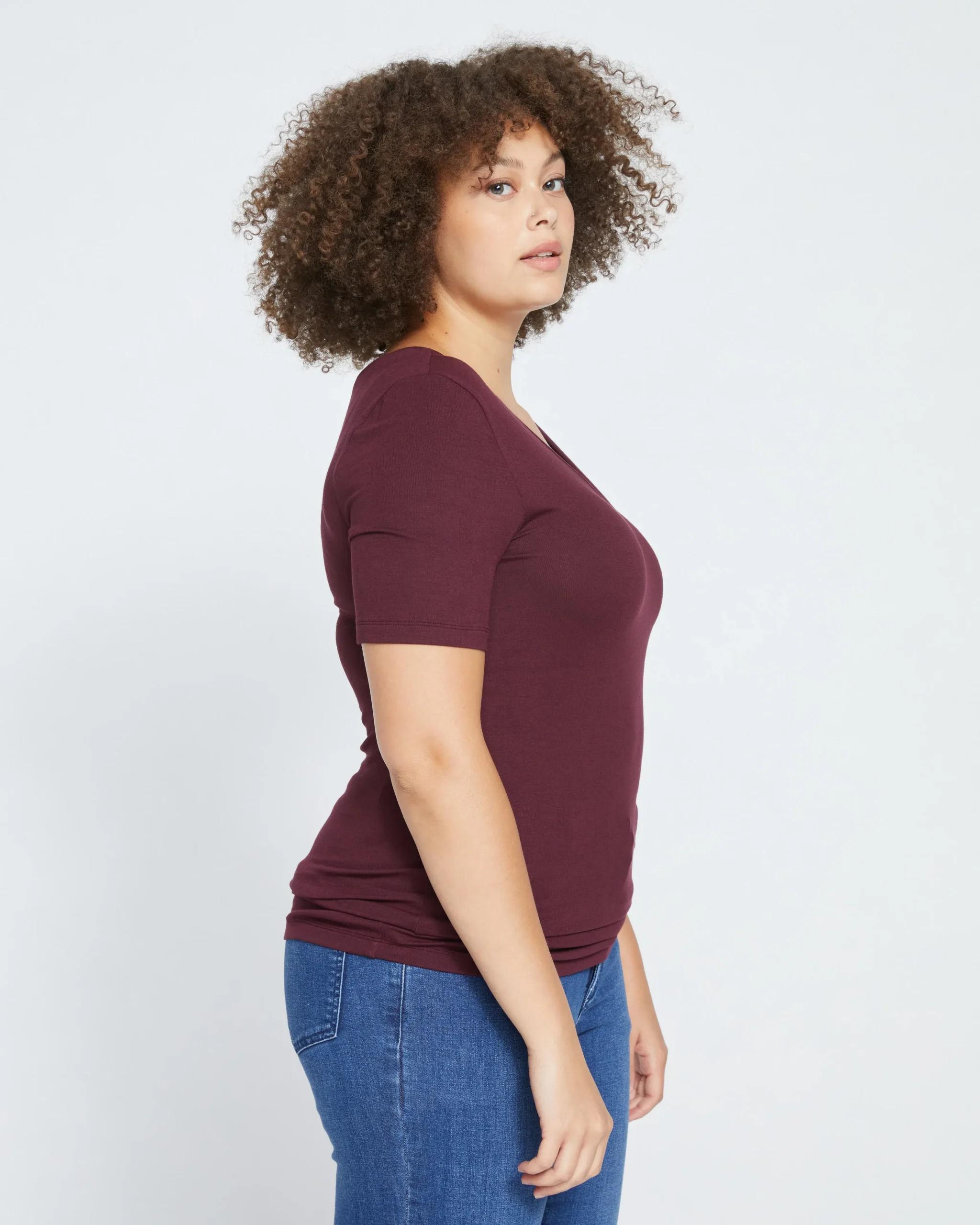 Cloud Rib Short Sleeve V-Neck Tee Black Cherry
