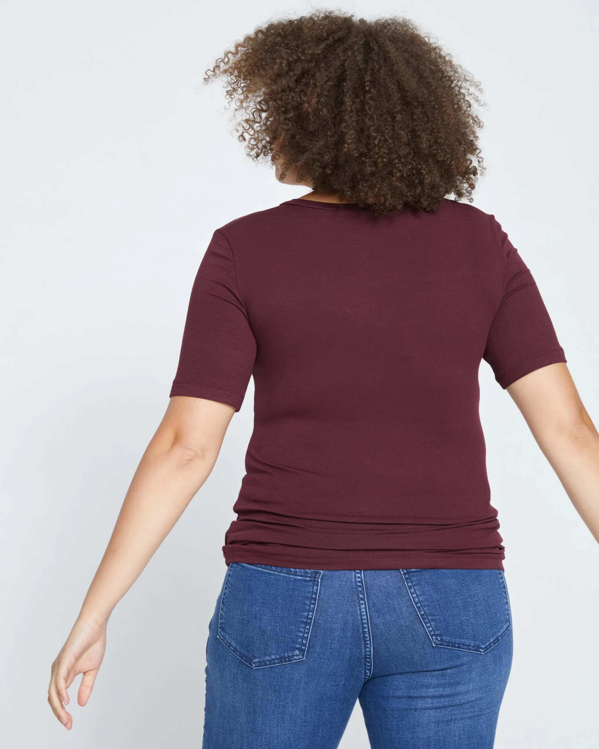 Cloud Rib Short Sleeve V-Neck Tee Black Cherry
