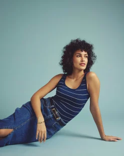 Cloud Rib Tank Teal/White Microstripe