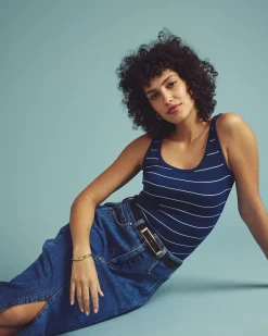 Cloud Rib Tank Teal/White Microstripe
