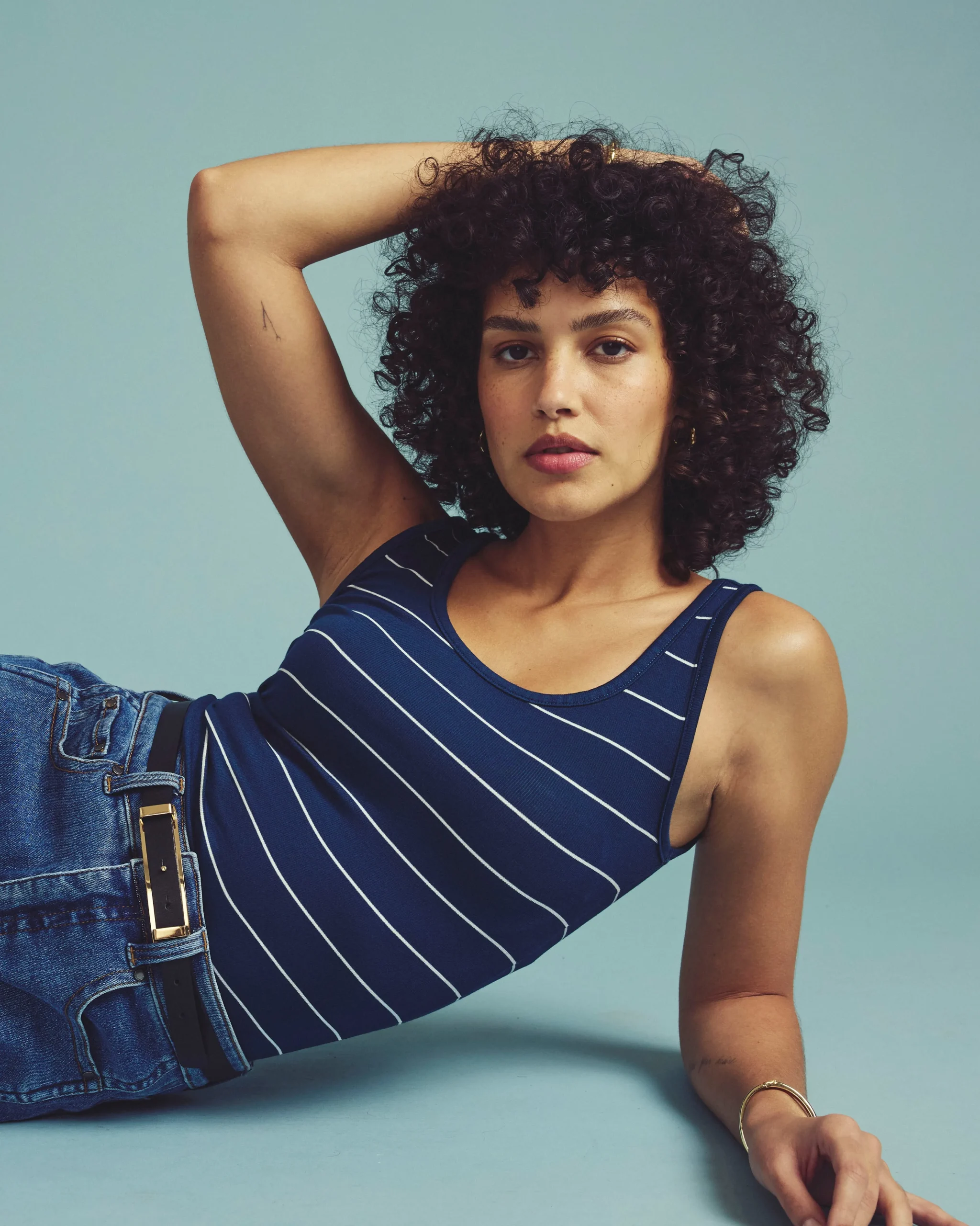 Cloud Rib Tank Teal/White Microstripe