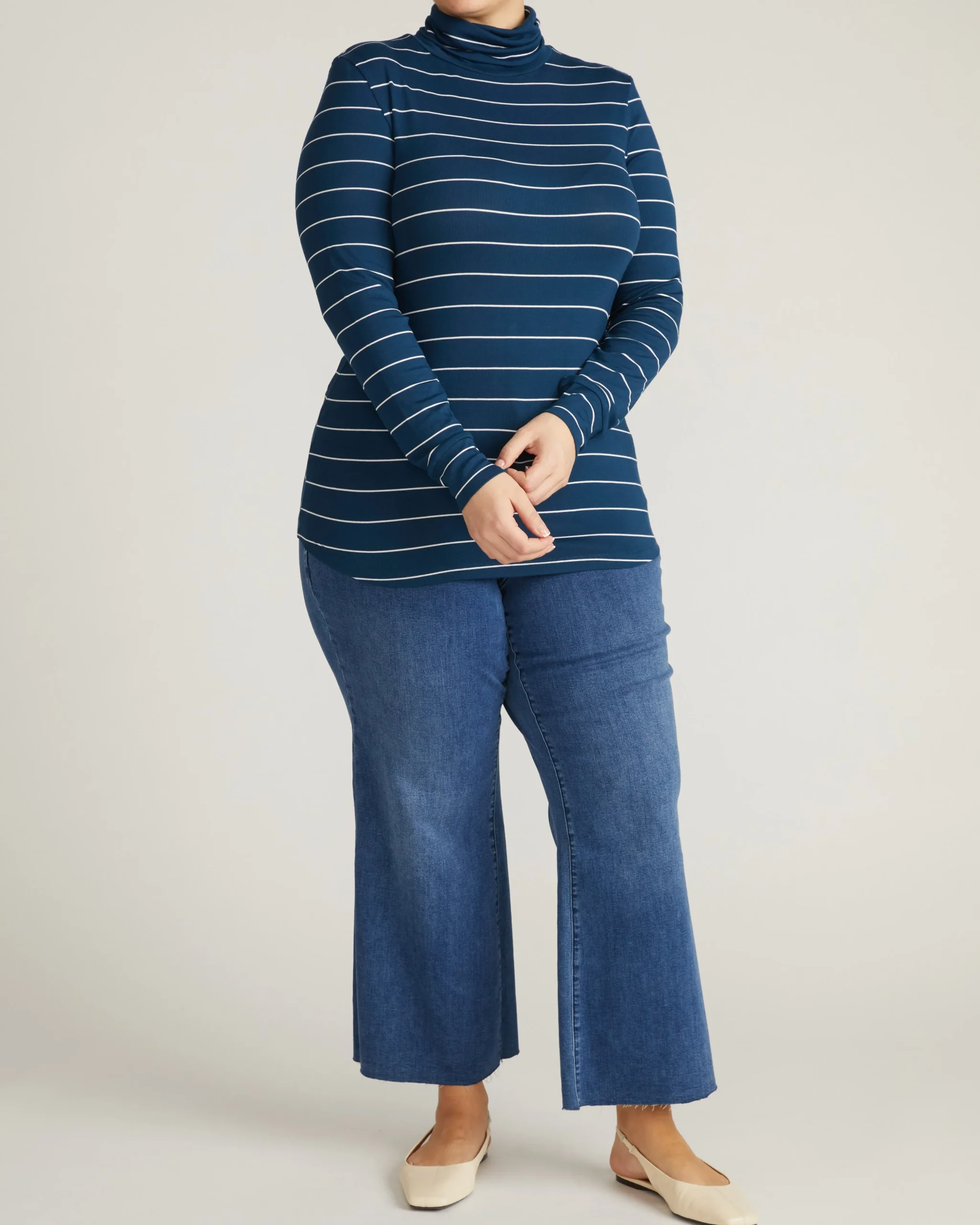 Cloud Rib Turtleneck Teal/White Microstripe