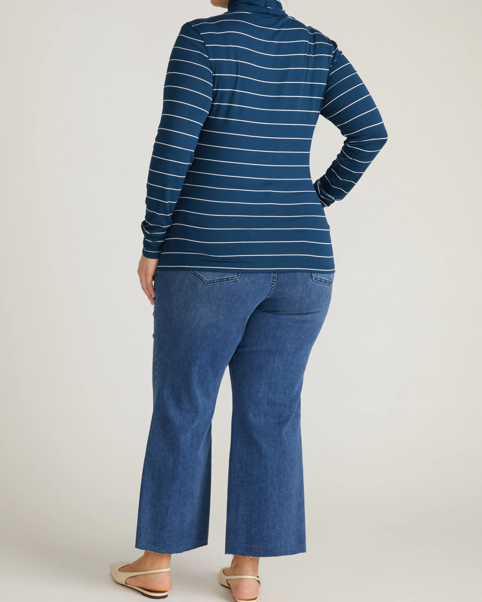 Cloud Rib Turtleneck Teal/White Microstripe