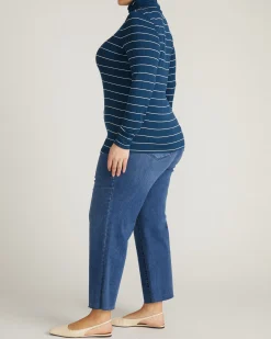 Cloud Rib Turtleneck Teal/White Microstripe