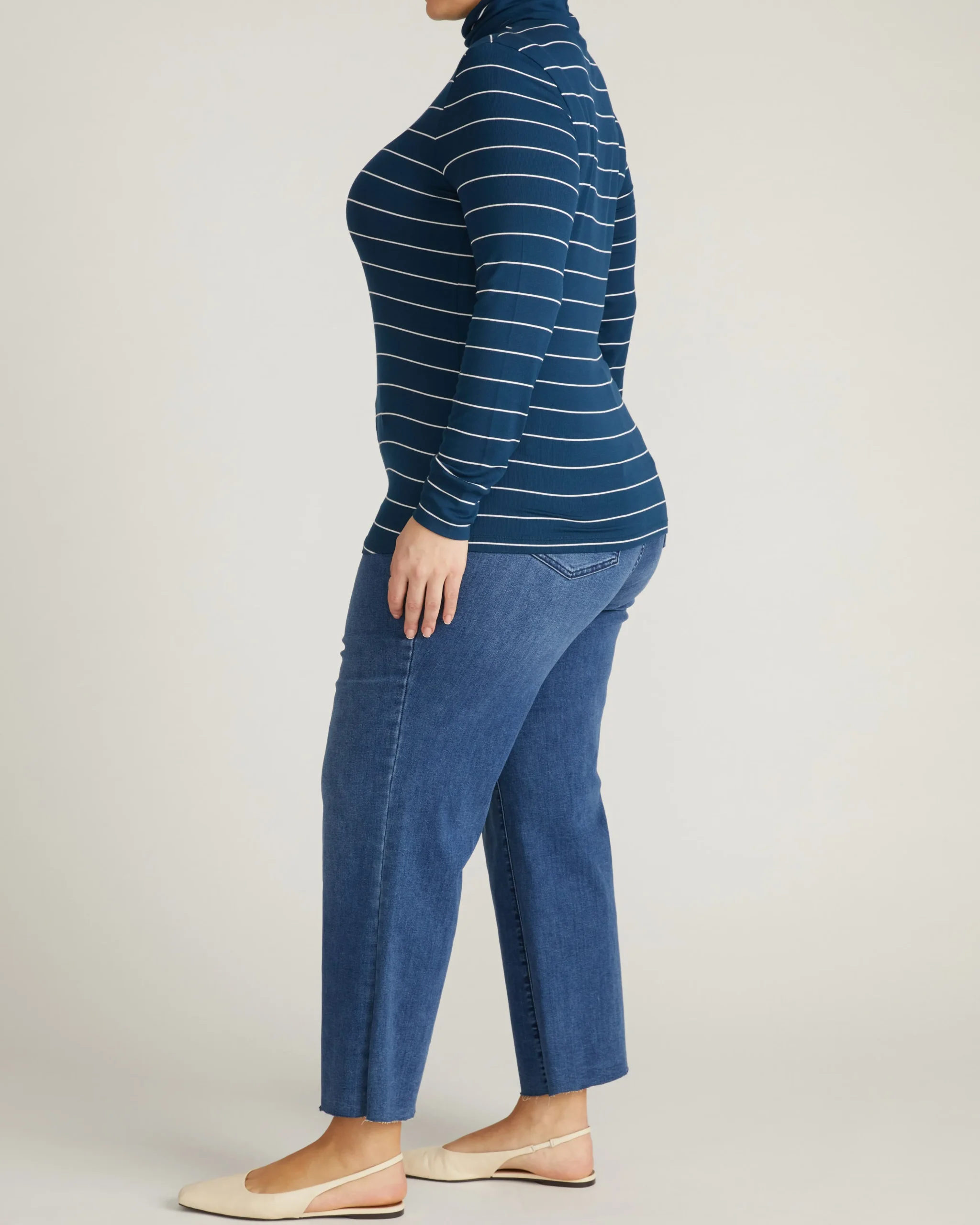 Cloud Rib Turtleneck Teal/White Microstripe