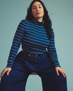 Cloud Rib Turtleneck Teal/White Microstripe