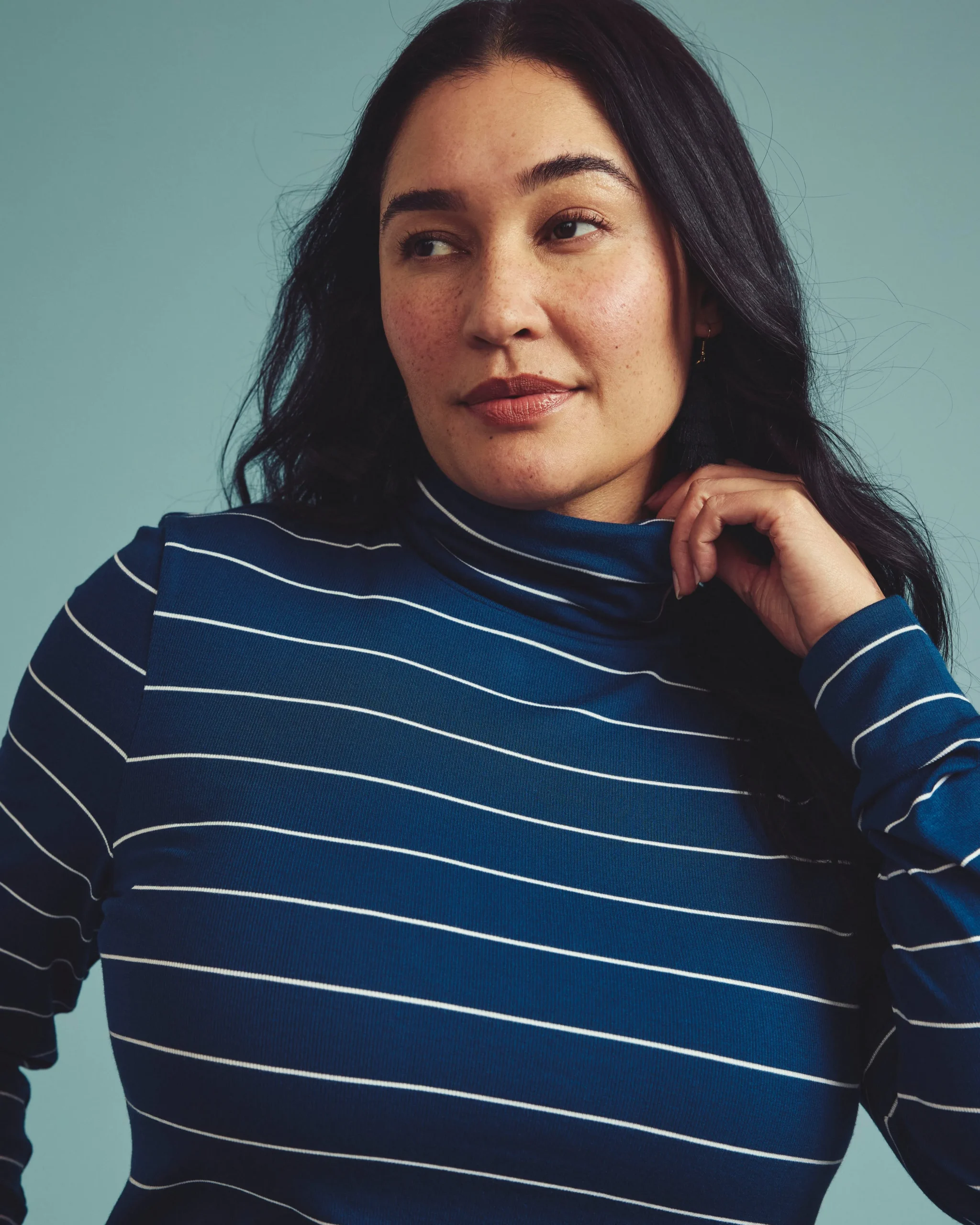 Cloud Rib Turtleneck Teal/White Microstripe
