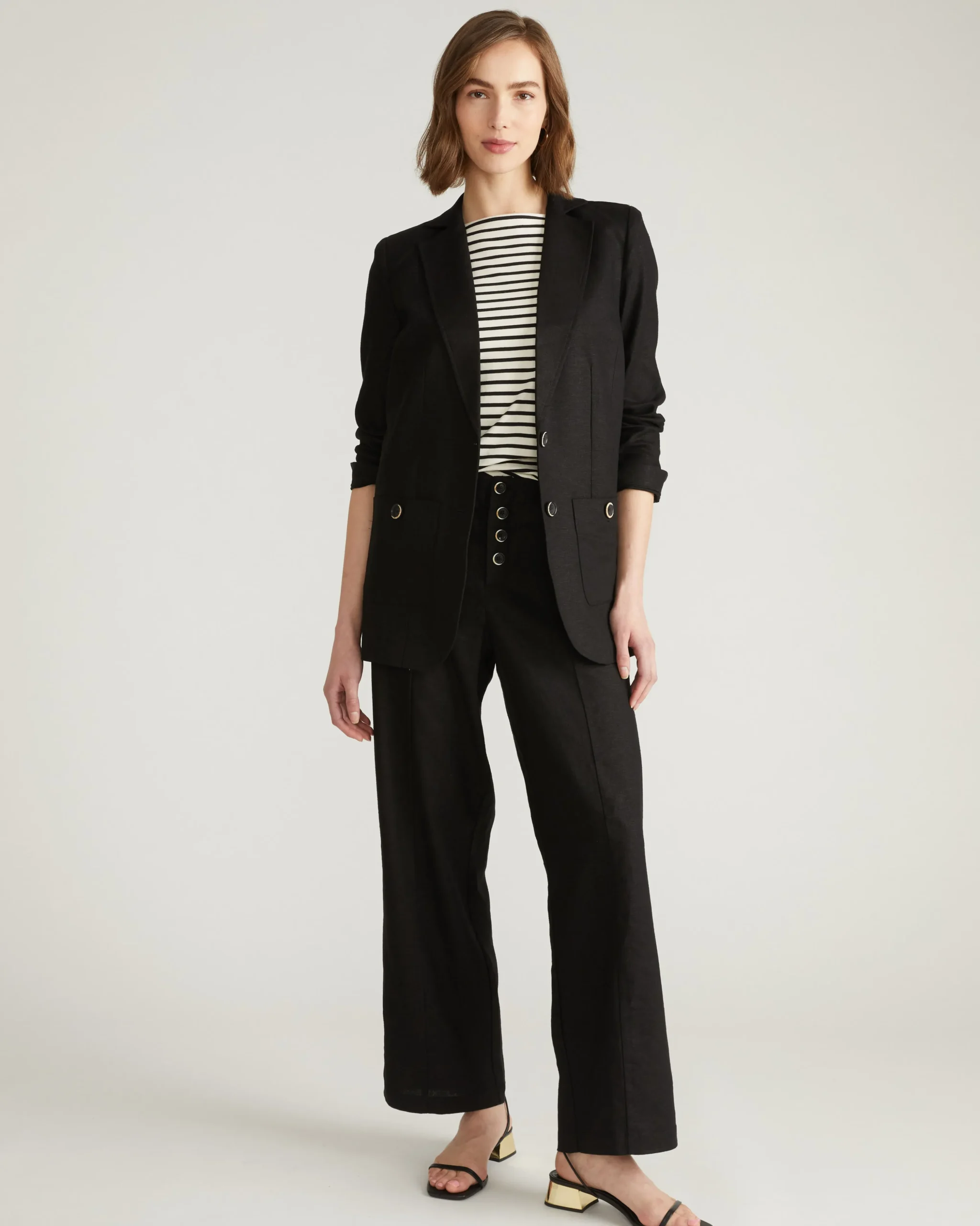 Coastal Linen Blend Blazer Black