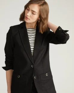 Coastal Linen Blend Blazer Black
